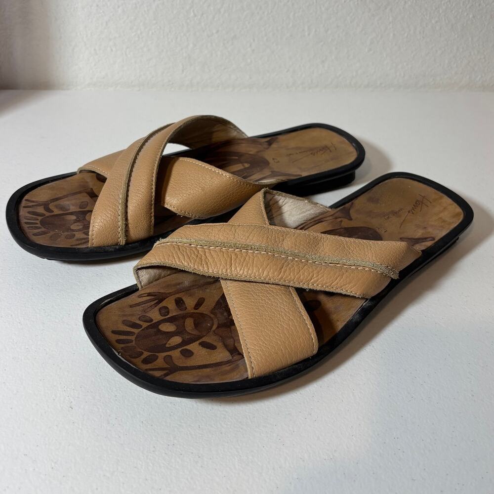 Harris Men's Size 10 (EU 43) Tribal Folk Art Leather Criss-Cross Slide Sandals